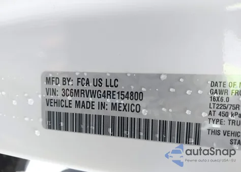 2024 Ram Promaster 3500 Tradesman Low Roof 136 Wb W/Pass Seat из США, поврежденный, VIN 3C6MRVWG4RE154800